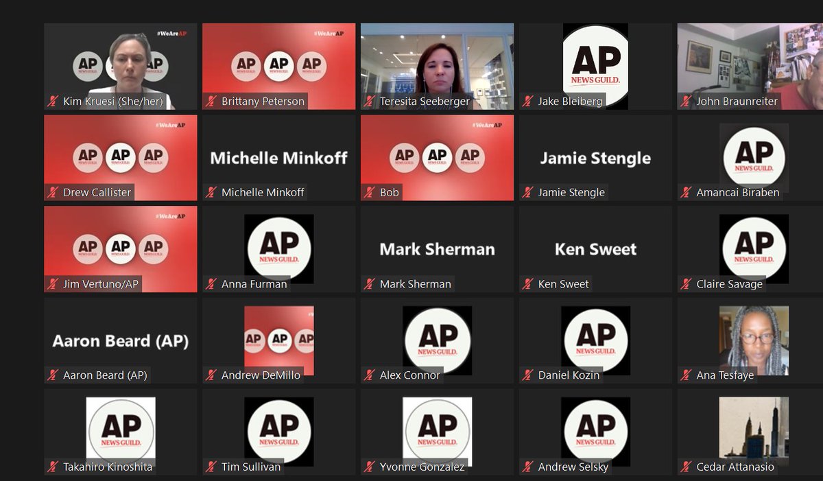 We're red + ready for a #fairAPcontract. Our bargainers just presented our wage proposal to <a href="/AP/">The Associated Press</a>'s representatives. Our members watched in support.