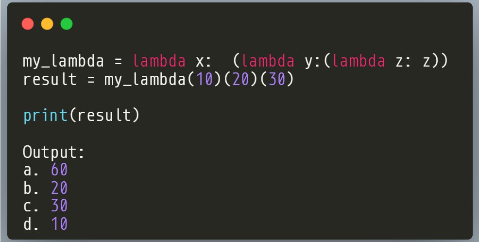 RealBenjizo's tweet image. Python Question;
Let's play around with lambda functions.
What is the output of this code, and why?🤔🤔