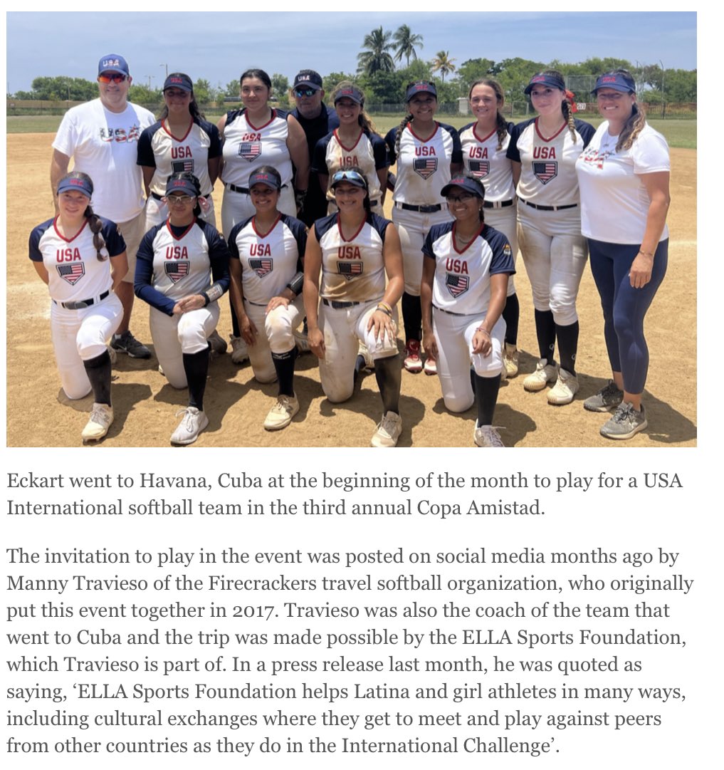 Thank you to La Mirada Lamplighter and Loren Kopff for this feature on our team USA member Rebecca Eckart and our trip to Havana, Cuba for Copa Amistad 2023. lmlamplighter.com/2023/08/22/la-… #ellasportsfoundation #copaamistad #softball #girlathletes