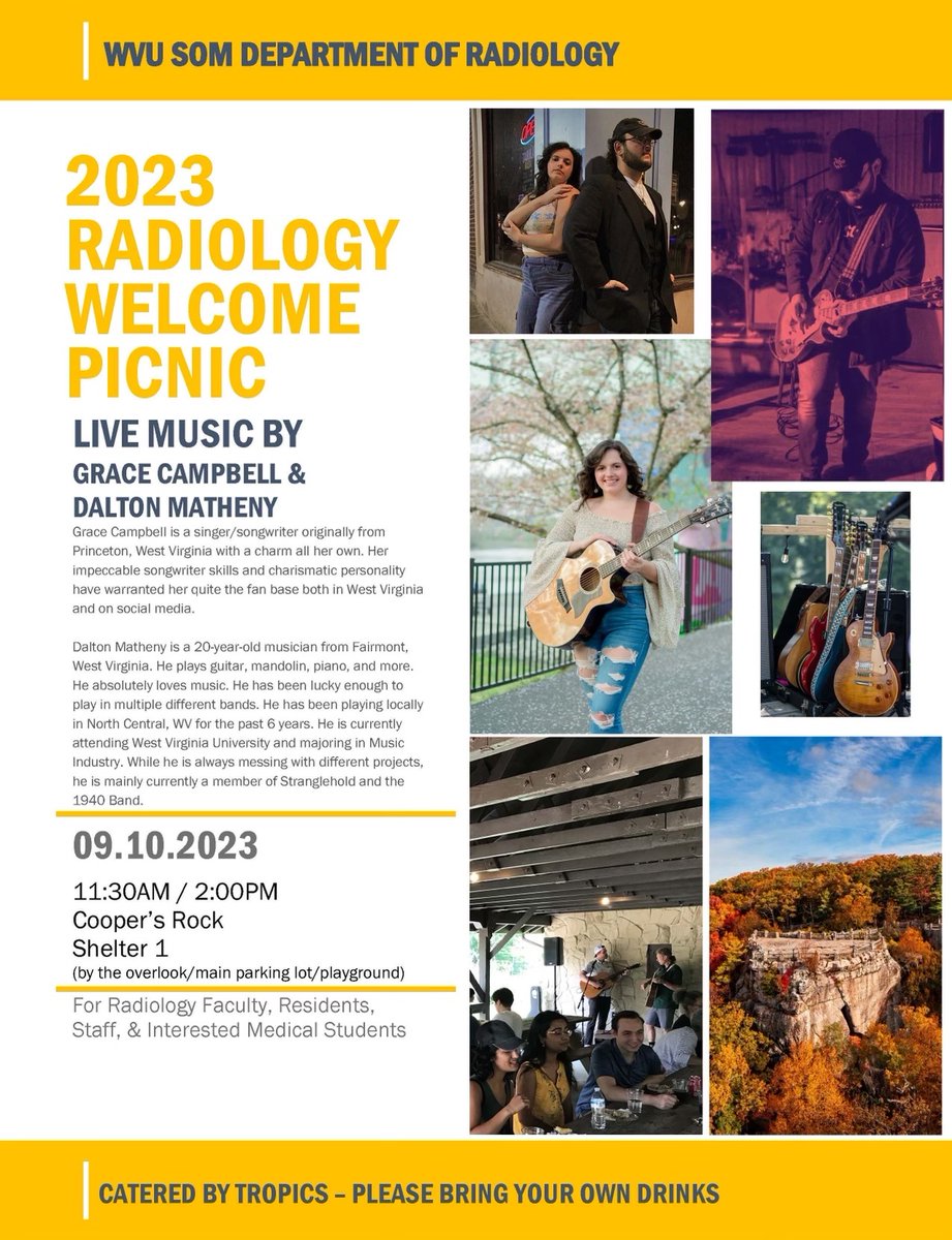 If you are an interested medical student, please feel free to join us for the Annual WVU Radiology Welcome Picnic on Sunday, September 10th! #wvuradres #radres