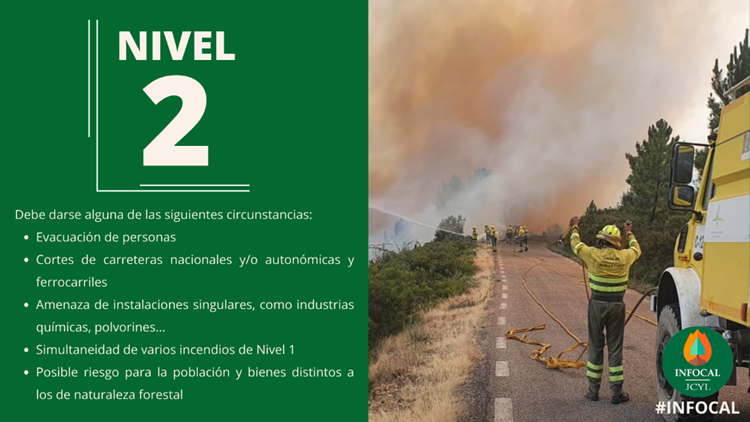 El #IFSanBartolomedeRueda, #LeónESP, sube a Nivel 2 por posible riesgo para la población y bienes distintos a los de naturaleza forestal.