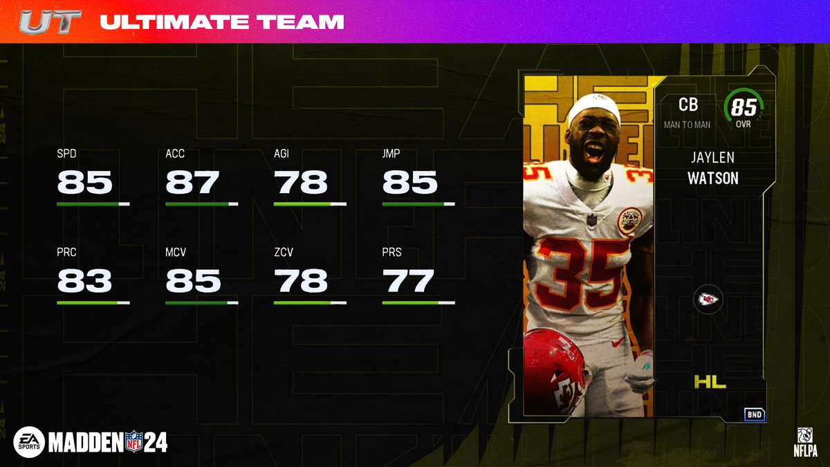 EASPORTS_MUT's tweet photo. 20x Headliners Forge Challenges are LIVE NOW, with 30x more dropping on 8/26 🔥

On Saturday reach 85 stars to earn BND Jaylen Watson! #Madden24 https://t.co/wLvjyio0ia