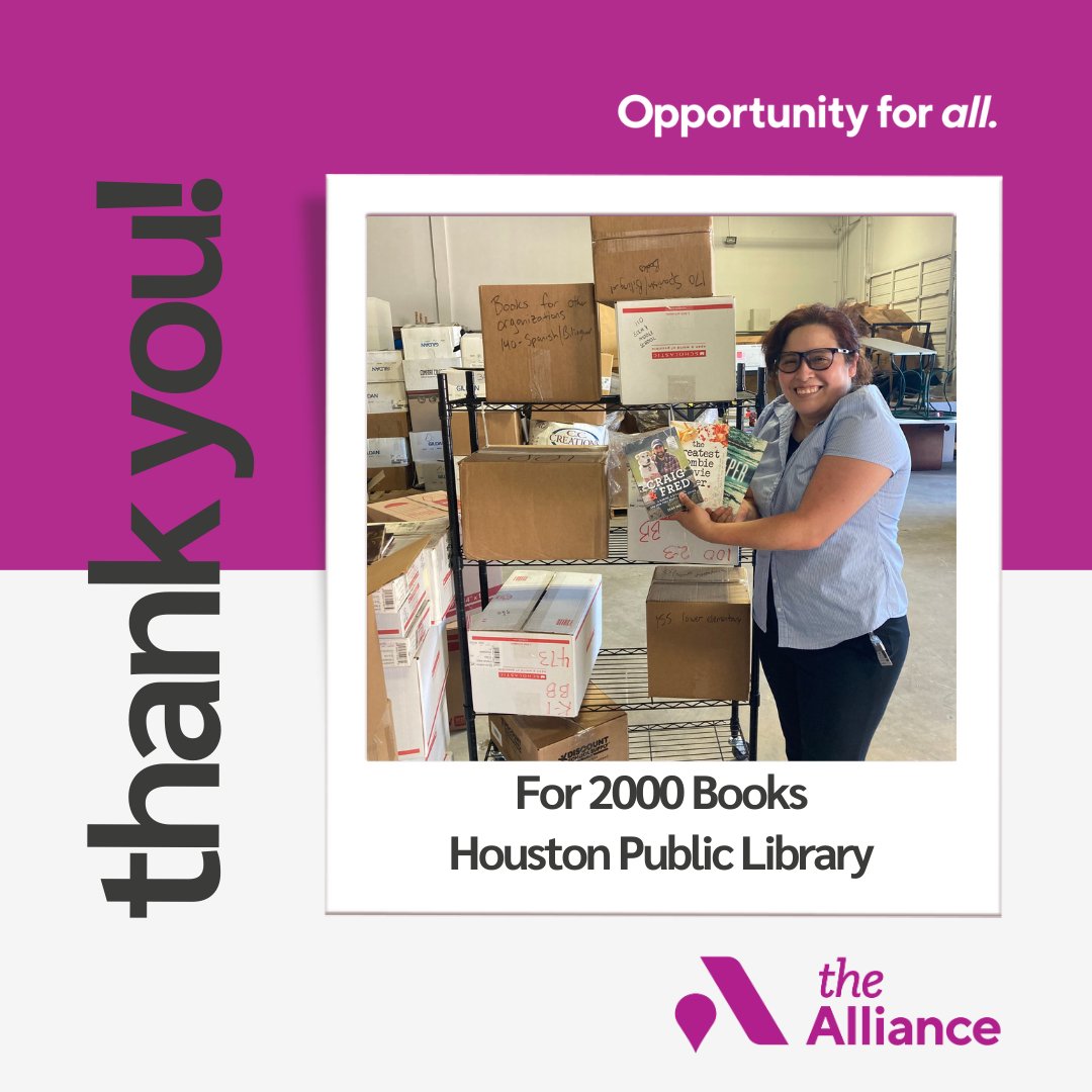 Thank you to the Houston Public Library for 2000 Books! @houstonpubliclibrary #thealliancetx