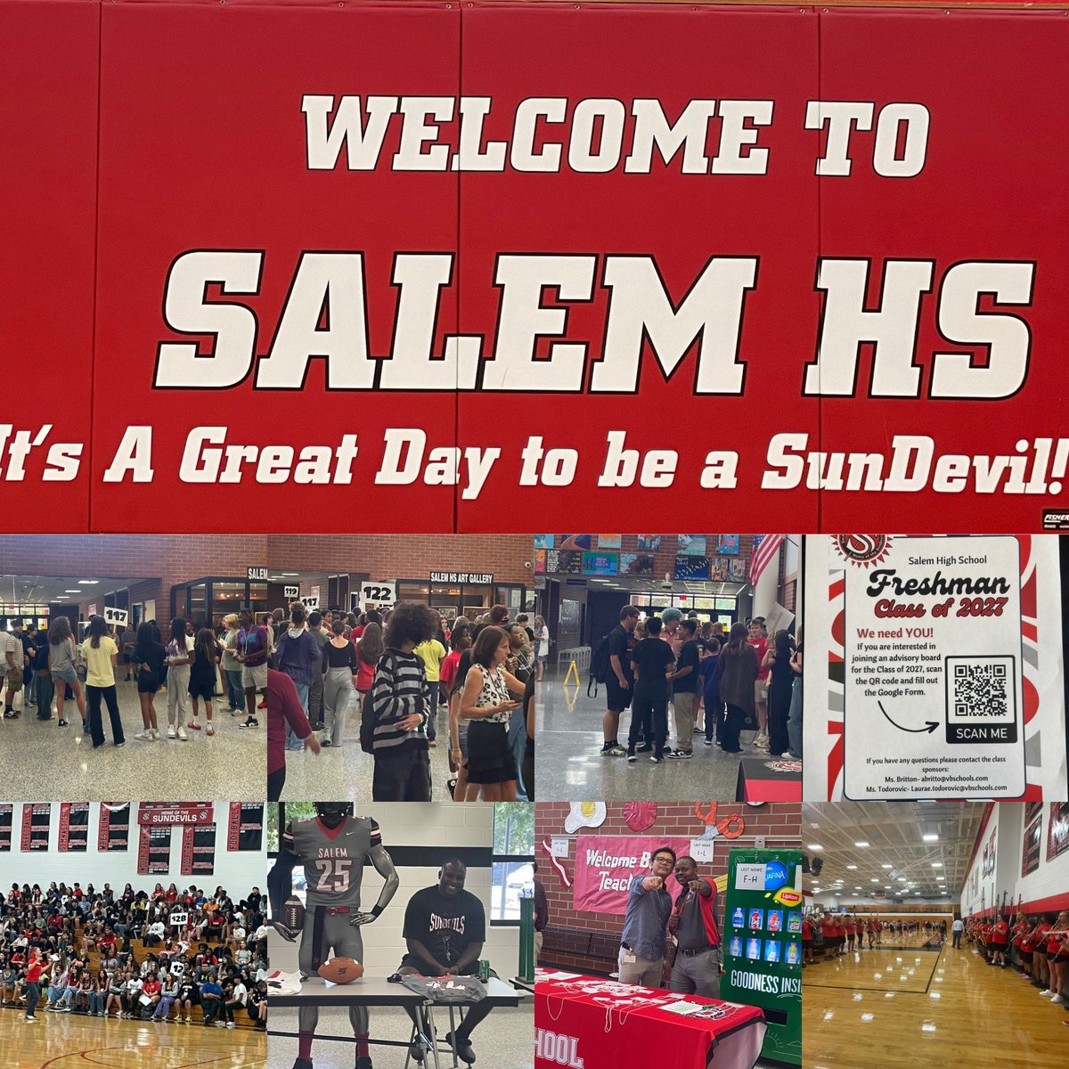 SalemHSVB's tweet photo. We welcomed over 300 members of the @SalemHSVB SunDevil Class of 2027 today with a fantastic FINAL FOUR Orientation!❤️🖤 Many thanks to organizers @fernhere &amp; @merediith_holt, our student leaders, coaches &amp; sponsors, and our amazing faculty &amp; staff!! #ItsAGreatDayToBeASunDevil https://t.co/P1rGIchcP5