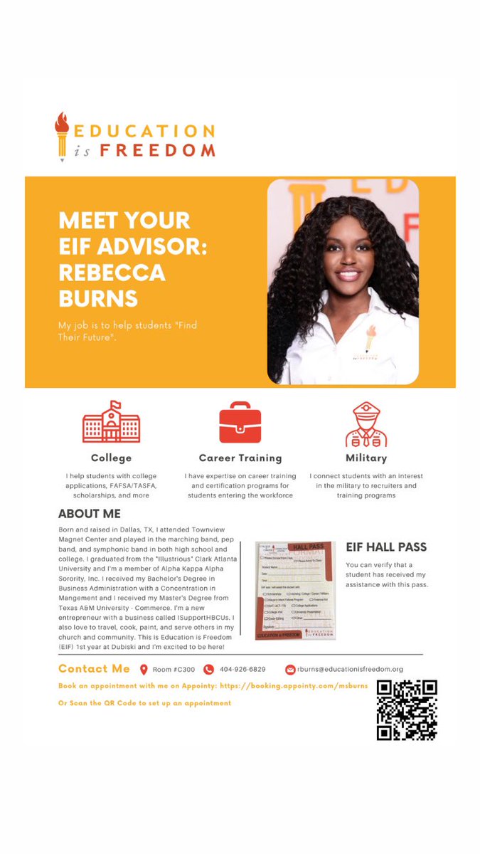 Dubiski College & Career Center (@dubiskic300) on Twitter photo Let’s welcome our <a href="/EIFdotorg/">Education is Freedom</a> Advisor Ms. Burns!
I have my Bachelor’s Degree from the “Illustrious” <a href="/CAU/">Clark Atlanta Univ.</a> and my MBA from <a href="/tamuc/">田村菜央</a> ! This is my 3rd year working in <a href="/grandprairieisd/">Grand Prairie ISD</a> & this is the 1st year <a href="/EIFdotorg/">Education is Freedom</a> is on campus at <a href="/DubiskiJaguars/">DubiskiJaguars</a> & I’m excited to be here! #HBCU #EIF Let’s welcome our <a href="/EIFdotorg/">Education is Freedom</a> Advisor Ms. Burns!
I have my Bachelor’s Degree from the “Illustrious” <a href="/CAU/">Clark Atlanta Univ.</a> and my MBA from <a href="/tamuc/">田村菜央</a> ! This is my 3rd year working in <a href="/grandprairieisd/">Grand Prairie ISD</a> & this is the 1st year <a href="/EIFdotorg/">Education is Freedom</a> is on campus at <a href="/DubiskiJaguars/">DubiskiJaguars</a> & I’m excited to be here! #HBCU #EIF