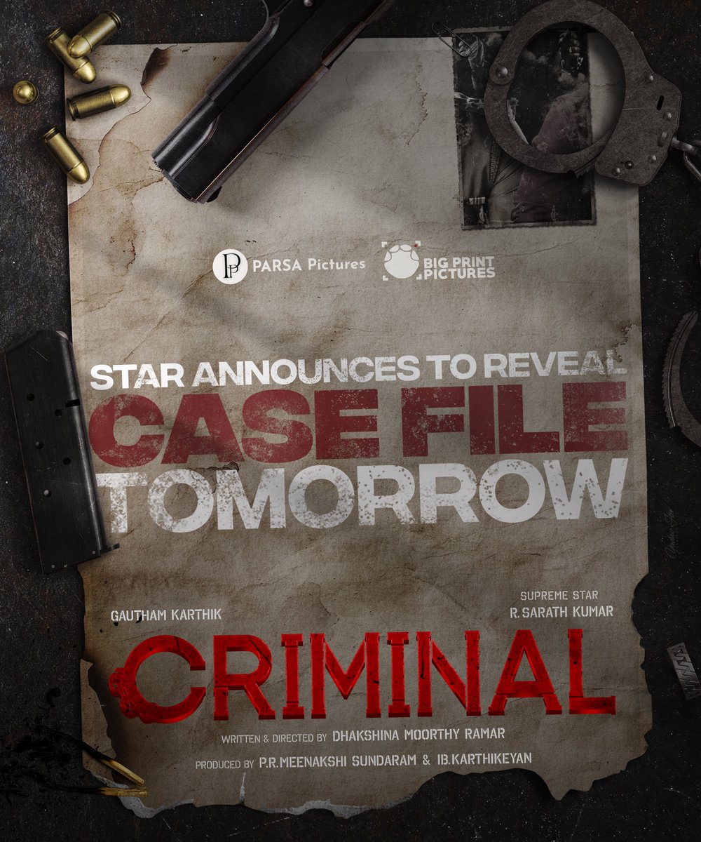 Parsa Pictures Pvt Ltd (@parsapictures) on Twitter photo #Criminal Case file's First page to be Disclosed by the multifaceted star on Friday
<a href="/realsarathkumar/">R Sarath Kumar</a> <a href="/Gautham_Karthik/">Gautham Ram Karthik</a> <a href="/plthenappan/">P L Thenappan</a> <a href="/jananihere/">Janani</a> <a href="/raveena116/">Raveena.S.R</a> <a href="/SamCSmusic/">๐๐๐ ๐ ๐</a> Dir <a href="/Dhaksina_MRamar/">DHAKSHINAMOORTHY RAMAR</a> <a href="/prasannadop/">Prasanna s kumar</a> <a href="/eforeditor/">J.v.Manikanda Balaji</a>
Prod by <a href="/parsapictures/">Parsa Pictures Pvt Ltd</a> & <a href="/BigPrintoffl/">Bigprint Pictures</a>
<a href="/DoneChannel1/">Done Channel</a> <a href="/shiyamjack/">Shiyam Jack</a> #Criminal Case file's First page to be Disclosed by the multifaceted star on Friday
<a href="/realsarathkumar/">R Sarath Kumar</a> <a href="/Gautham_Karthik/">Gautham Ram Karthik</a> <a href="/plthenappan/">P L Thenappan</a> <a href="/jananihere/">Janani</a> <a href="/raveena116/">Raveena.S.R</a> <a href="/SamCSmusic/">๐๐๐ ๐ ๐</a> Dir <a href="/Dhaksina_MRamar/">DHAKSHINAMOORTHY RAMAR</a> <a href="/prasannadop/">Prasanna s kumar</a> <a href="/eforeditor/">J.v.Manikanda Balaji</a>
Prod by <a href="/parsapictures/">Parsa Pictures Pvt Ltd</a> & <a href="/BigPrintoffl/">Bigprint Pictures</a>
<a href="/DoneChannel1/">Done Channel</a> <a href="/shiyamjack/">Shiyam Jack</a>