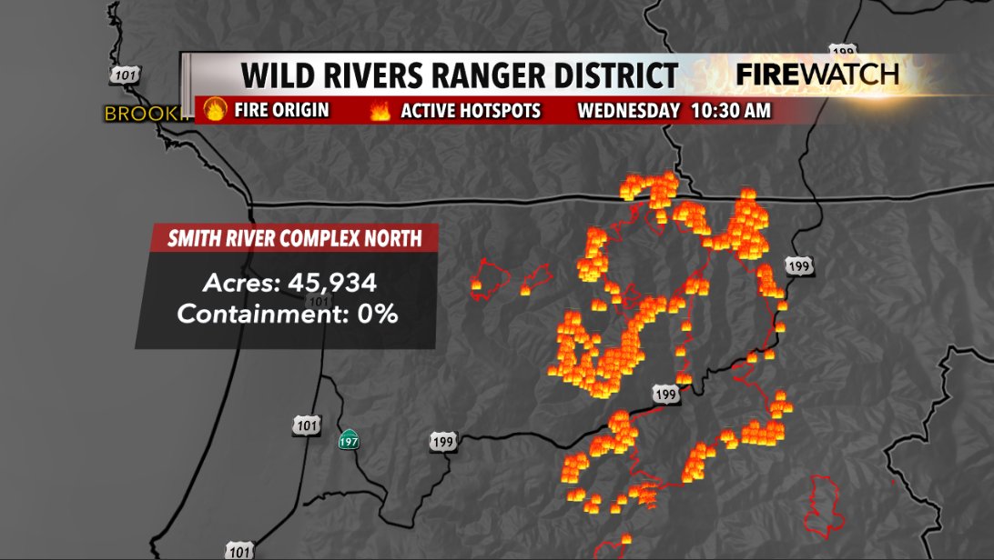 JoshCulbrethWX's tweet image. #FIREWATCH: Well we have some good news, and some bad news. Bad news first: the #SmithRiverComplexNorth is now closer to 50,000 acres. The good news? Containment has doubled on the #HappyCampComplex, albeit it's only 4% @kdrv #orwx #cawx