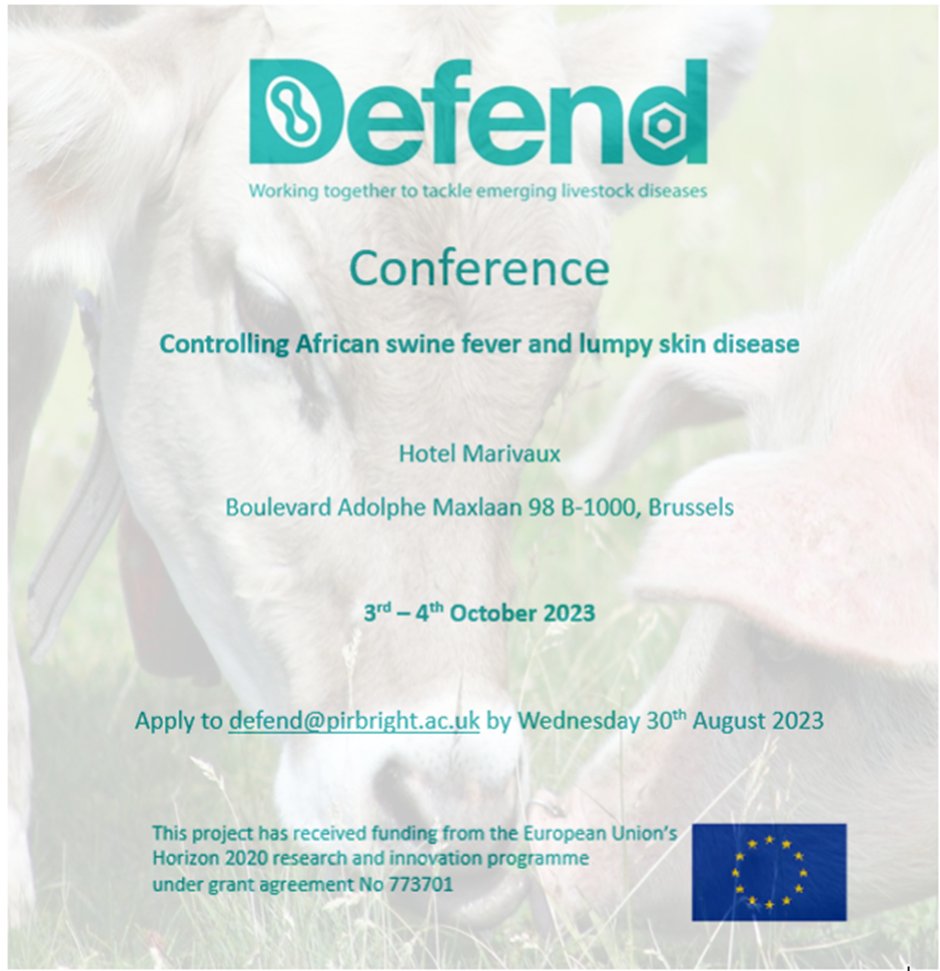 defend2020's tweet photo. The DEFEND consortium has been working together for the past five years on two high consequence diseases of livestock - AFS and LSD. We are holding a scientific conference that will focus on how our outputs can be used to better control these rapidly emerging diseases.
#ASF #LSDV https://t.co/9a1YiZeXPy