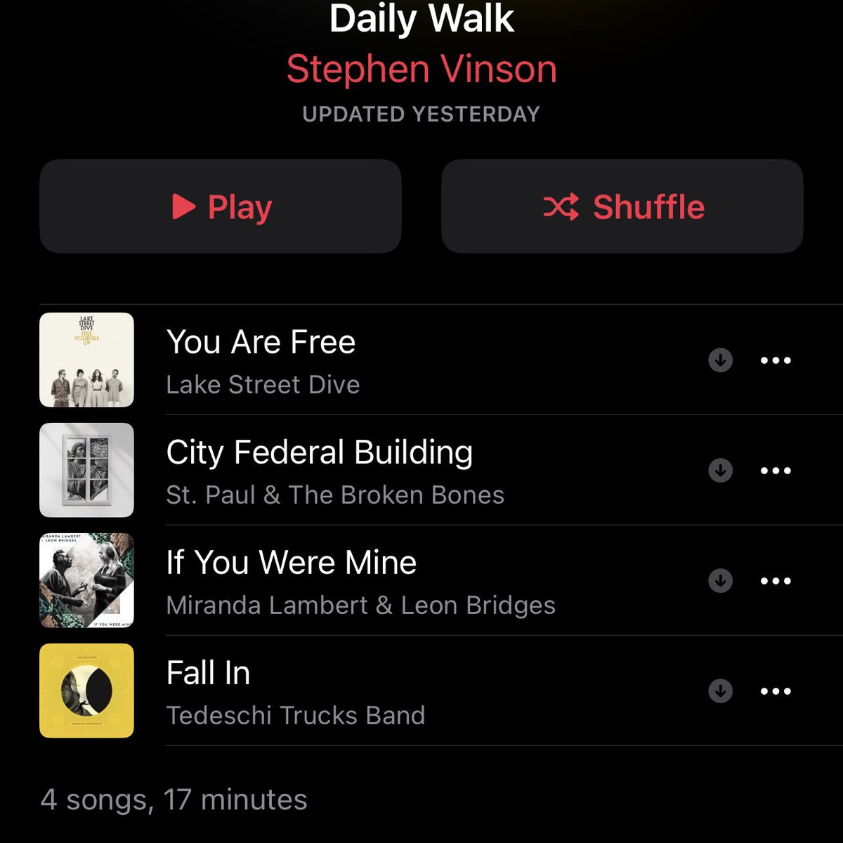 Got the first two songs done during the abbreviated walk. #dailywalk #playlist