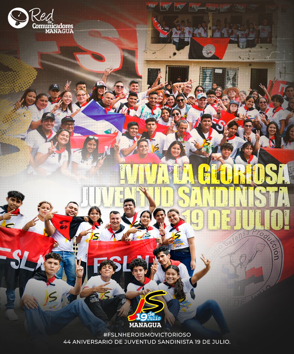 Hoy nones un día cualquiera, viva la gloriosa Juventud Sandinist 19 de Julio!!
#UnidosEnVictorias 
#FSLNHeroismoVictorioso