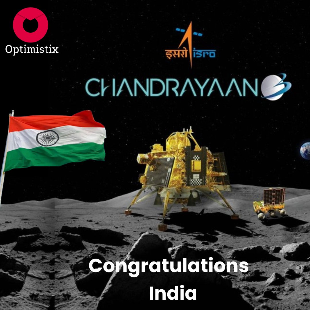 OptimistixMedia's tweet photo. #Chandrayaan3 #success #chandrayaan3mission #ISRO #moon
#MoonMission #MoonLanding #CongratulationsISRO https://t.co/0Uk4GAWZLb