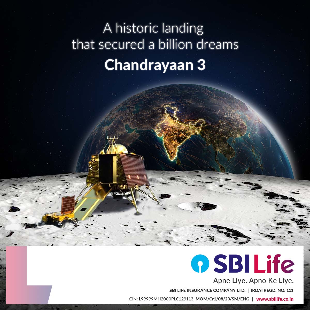 A billion prayers answered with this moonstruck achievement. 

Congratulations <a href="/isro/">ISRO</a> for the historic soft landing on the moon.

#ISRO #Chandrayaan3 #Chandrayaan3Landing #Chandrayaan_3 #SBILife #ApneLiyeApnoKeLiye