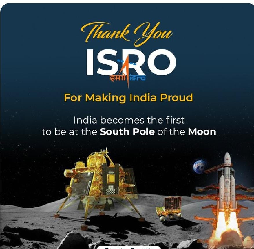 bnk2301's tweet photo. #IndiaOnTheMoon
#Chandrayaan3 
#isrochandrayaan3mission 
#ProudIndian 
#ISRO
#HistoricmomentforIndia
Yayy!! Mission to Moon - Chandrayaan 3 successful!! 👏👏👏
India is literally on the Moon!! 🌝🌝🚀🚀 Historic moment.. 
Bravo ISRO Team. You made every Indian proud today. 🇮🇳🇮🇳🇮🇳 https://t.co/8zIdW6y8ks