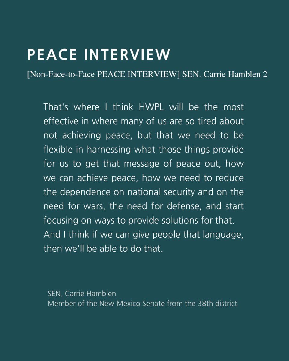 hwpl_ph's tweet photo. #PEACEINTERVIEW | Carrie Hemblen, CEO, and President of the Las Cruces Green Chamber of Commerce, who has also served as a New Mexico State Senator, shares her perspective on the role of journalists in promoting world peace.
https://t.co/EjTIgz3Gza https://t.co/4GwAnYLJdc