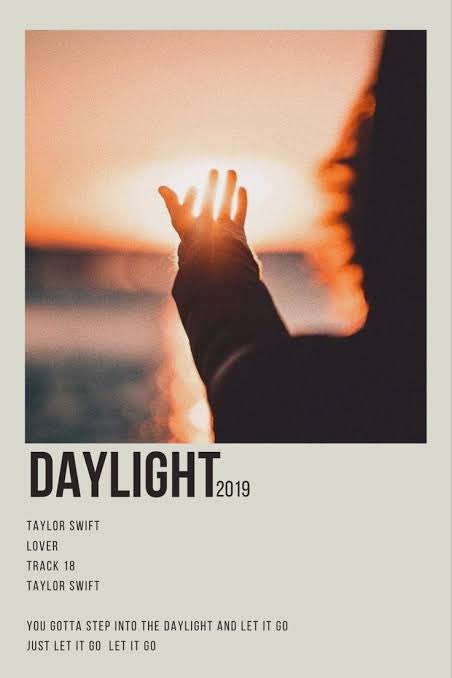 midnightstrack2's tweet photo. 18. Daylight 

This track is about Taylor being unlucky with finding true love in the past, but when she meets her new partner, she only wants to focus on them and their happiness together. She steps into the daylight and let’s it go. https://t.co/4H6AXulaL2