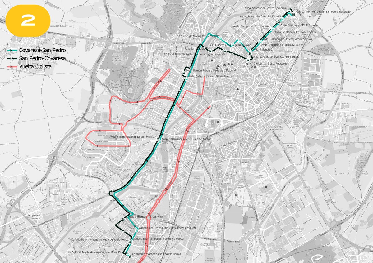 AuvasaVLL's tweet photo. 🚍 Línea 2

👉 San Pedro Regalado - Covaresa
🚏 Recorrido con alteración en paradas entre C/ Santa Clara 34 y Covaresa.

👉 Covaresa - San Pedro Regalado
🚏 Recorrido con alteración en paradas entre Covaresa y Av. Palencia 2 https://t.co/UVeLMm5Xv3