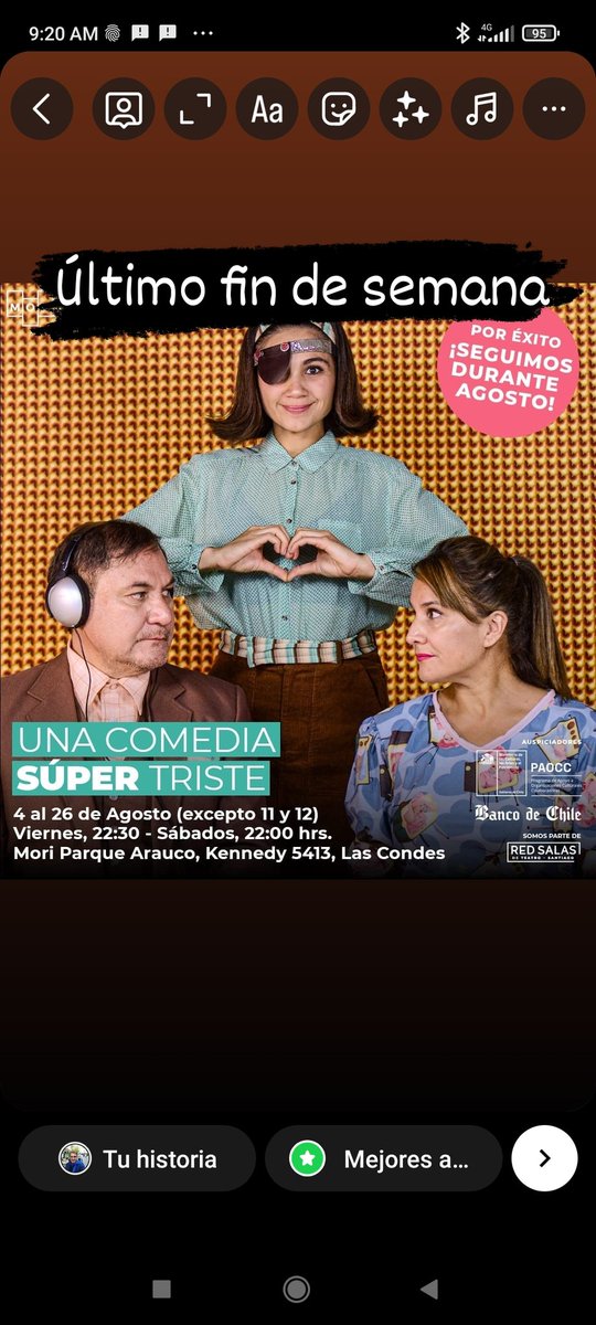 Una comedia súper triste , teatro Mori parque Arauco, último fin de semana