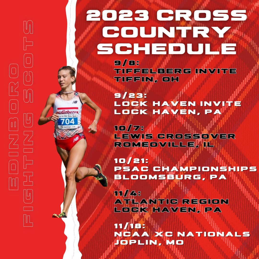 EdinboroTFXC's tweet photo. ⚔️2023 Cross Country Schedule⚔️
2.5 weeks until it’s race day!
#BoroBuilt #BoroXC https://t.co/rTeLH23HMh