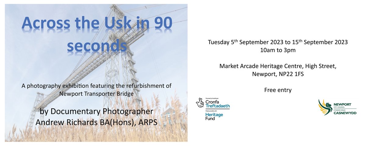 JohnPerkinsCon's tweet photo. Want to see more of Newport Transporter Bridge and the River Usk? Check out local photographer Andrew Richards' photo exhibition on 5-15 September at Market Arcade Heritage Centre in Newport.

@NpTbridge #ItsOurBridge #NewportTransporterBridge #MakingItHappen https://t.co/odqaIhYnT6