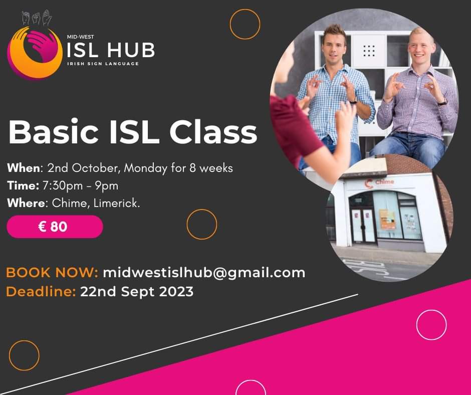 Mid-West ISL Hub (@islmid) on Twitter photo Another 8-week basic ISL course will be running from 2nd Oct!
‼️To book, email midwestislhub@gmail.com by 22nd Sept‼️ #IrishSignLanguage #LearnISL Another 8-week basic ISL course will be running from 2nd Oct!
‼️To book, email midwestislhub@gmail.com by 22nd Sept‼️ #IrishSignLanguage #LearnISL