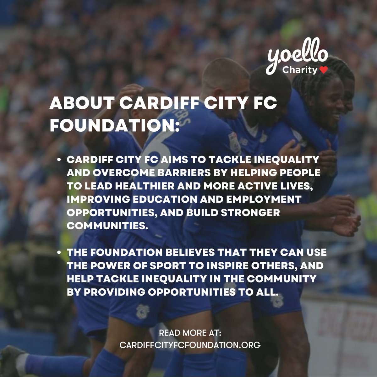 In this week's partner spotlight we have <a href="/CCFC_Foundation/">Cardiff City FC Community Foundation</a>  💛 

<a href="/CCFC_Foundation/">Cardiff City FC Community Foundation</a>  aims to tackle inequality and overcome barriers by helping people to lead healthier and more active lives, improving education and employment opportunities.

#yoello #donatewithyoello #yoellocharity