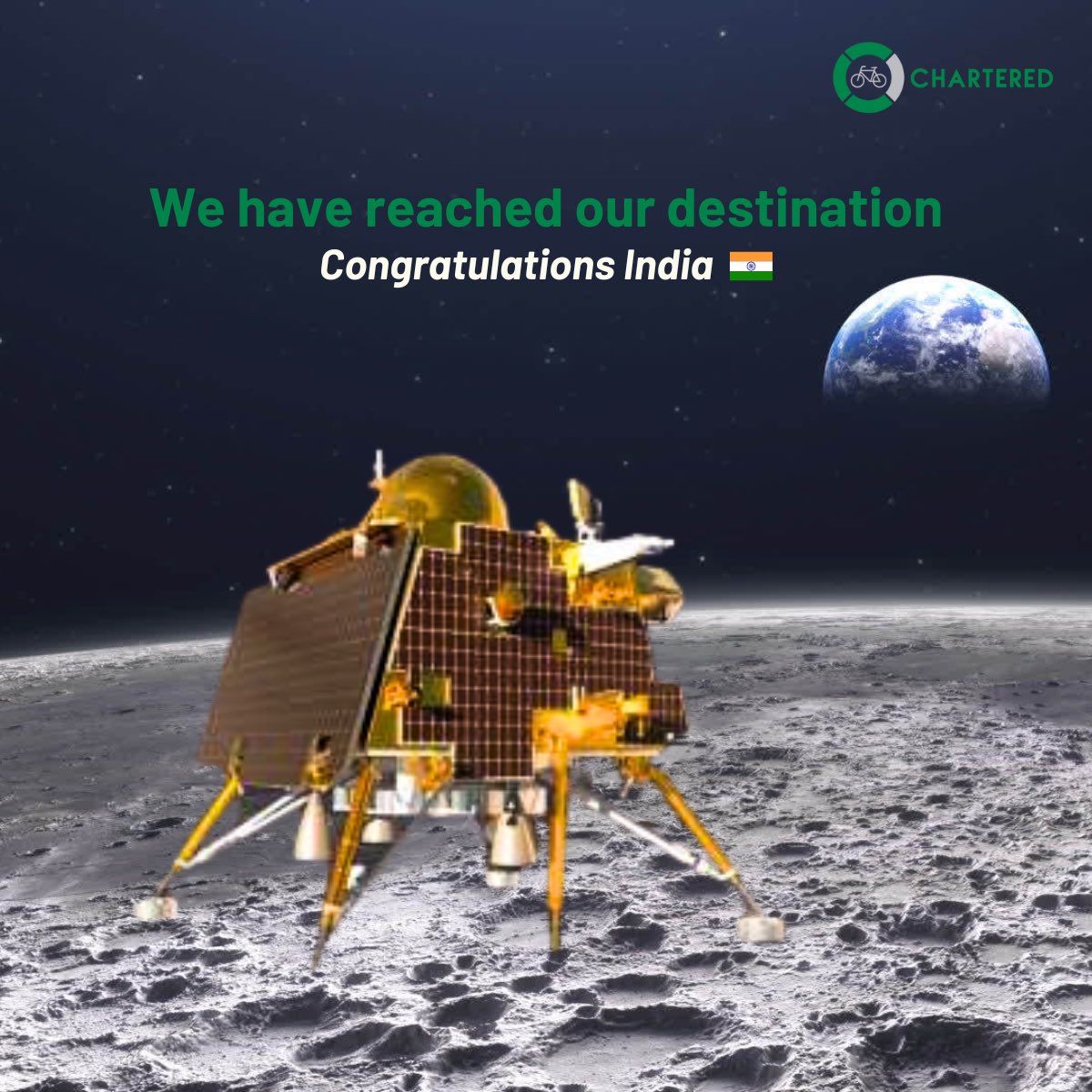charteredbikein's tweet photo. We have cycled our way to the moon🚲

🚀🌕 India Achieves a Lunar First! 🇮🇳🌍

Celebrating a historic moment as India becomes the first country to reach the lunar south pole. 🌟

Congratulations India🥳

#chandrayaan3 #chandrayan3 #moon #cycletothemoon #CharteredBikes #India https://t.co/SvLMfhXdZz