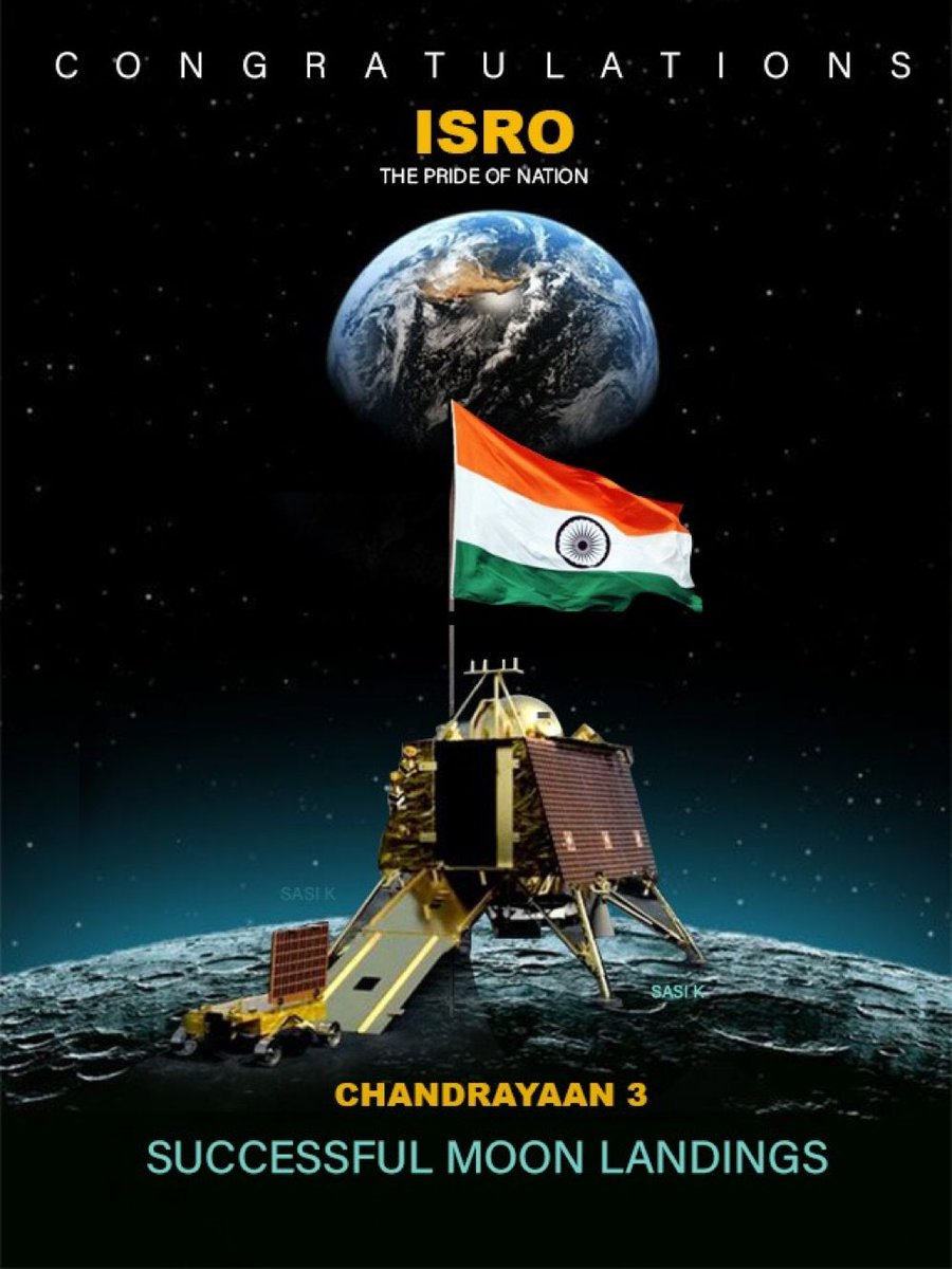 Akhiles07422497's tweet photo. India makes history again. The Chandrayaan-3 successfully lands on the Moon's South Pole. I'm so proud of the ISRO scientist and team. Bharat Mata ki Jai🇳🇪 https://t.co/VlaoYKPxEX