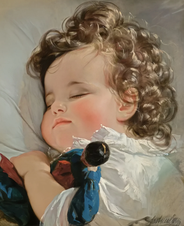 cutey_chou's tweet photo. Get to know a world famous painting every day — No. 25🎨
Name: Two-year-old Princess Marie Franzka of Liechtenstein
Author: Friedrich von Amerling
Nationality: Austria
Year: 1836
Category: Portraits
Material: oil painting on canvas

The baby in the painting is a two-year-old princess, and the artist was commissioned by her father, the Prince of Liechtenstein, to paint her.

The little princess is lying on a soft pillow, holding her beloved doll in her arms, her chubby little arms are like a snow-white lotus root, her cute curly hair glows golden in the sun, her thin eyebrows and long eyelashes , the cute upturned nose, the small mouth that seemed to be smiling, the plump double chin, and the luster on the pajamas perfectly set off this cute and warm moment. Who would not want to kiss such a baby?🥰

Painter is Friedrich von Amerling
Austrian portraitist, born in Vienna, served as court painter between 1835 and 1880, and is one of the outstanding Austrian portraitists of the 19th century.

He was born into a family of goldsmiths. He studied at the Academy of Arts in Vienna from 1815 to 1824, after graduation he came to London and was influenced by the portrait painter Sir Thomas Lawrence. He traveled to many countries in his early years and learned about different customs and cultures.
.
In 1835, he became the royal painter of the Austrian monarch Franz Josef I, and began his career as a court painter. He created about 1,000 works in his lifetime, most of which were portraits.

Share famous paintings every day
.
Make small but daily progress

#Art #famous painting #painting #world masterpiece #daily sharing #draw #Aesthetic accumulation