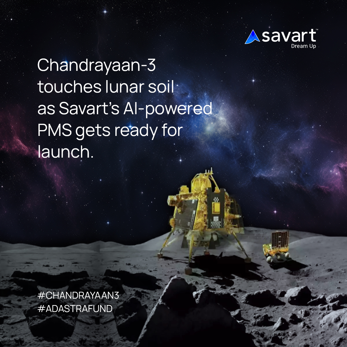 savarthq's tweet photo. Congratulations to the ISRO team for the remarkable success of Chandrayaan-3's moon landing. With Chandrayaan-3 on the moon, India has truly marked its presence on lunar soil, symbolizing a monumental leap forward.

#Chandrayaan3 #AdAstraFund #FinancialLeap #MoonLanding #isro https://t.co/zu0RSKsmRn