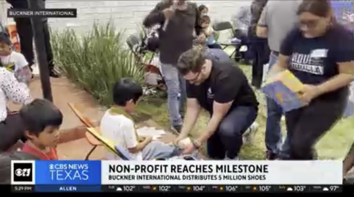 ChrisRuthPR's tweet photo. Thank you to @CBSNewsTexas’ @CBS11Karen &amp; @cbs11doug for reporting on our milestone for @Buckner_Shoes while we are in Mexico. 5 million pairs of shoes collected and distributed to vulnerable children. https://t.co/Clr201FvqI