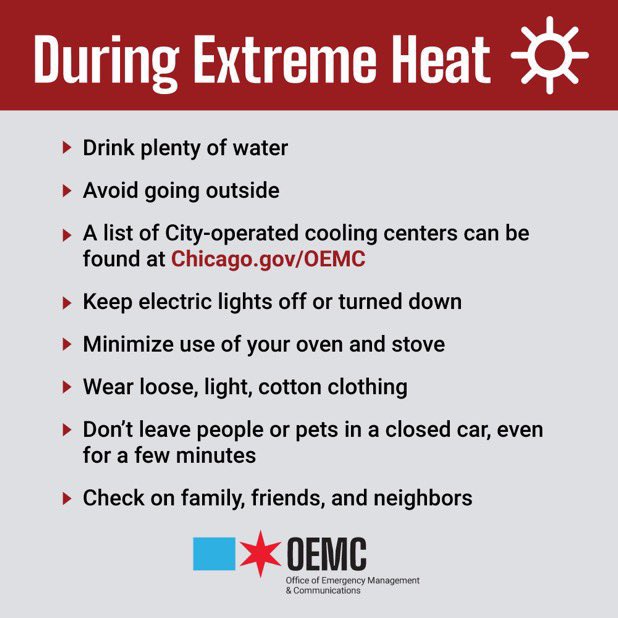 Hey y’all stay cool, hydrated &amp; indoors if you can today/tomorrow. Check on your Elders &amp; incarcerated family too! No AC, then slide to somebody tip who does or go to one of these cooling centers. Stay safe y’all and share if you you need anything!
#Chicago 
#heatwave