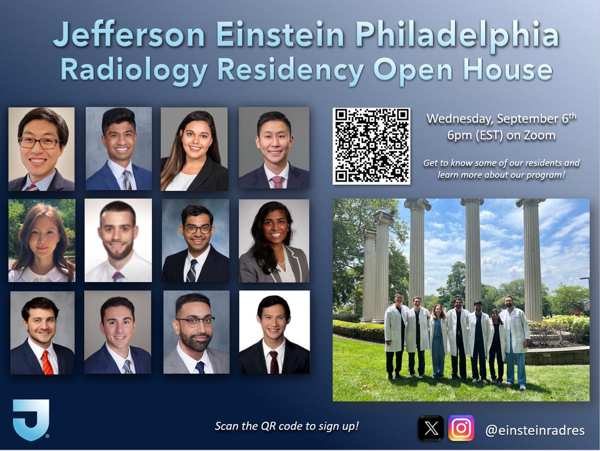 Einstein Radiology Residency (@einsteinradres) on Twitter photo Sign up for our virtual open house on September 6th at 6pm EST! Link in bio/scan the QR code to sign up to receive a Zoom link! Hope to see you then 😊⭐️
<a href="/futureradres/">Future Radiology Residents</a> #futureradres Sign up for our virtual open house on September 6th at 6pm EST! Link in bio/scan the QR code to sign up to receive a Zoom link! Hope to see you then 😊⭐️
<a href="/futureradres/">Future Radiology Residents</a> #futureradres