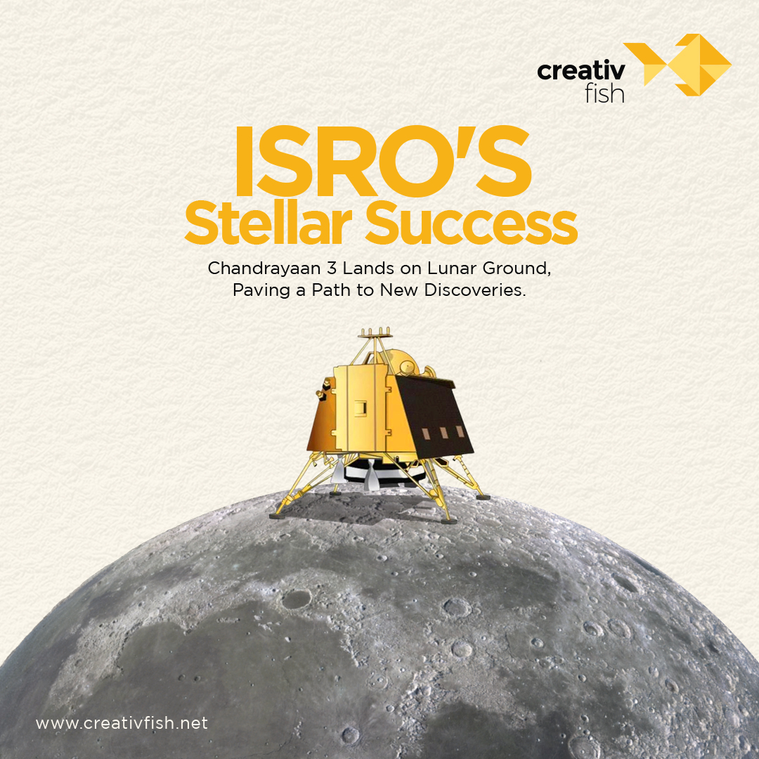 CreativFishTeam's tweet photo. 🌕 A giant leap for India's space prowess! Hats off to ISRO for the stellar achievement with the successful landing of Chandrayaan 3. 🛰️The moon just got a little closer, and our pride just soared higher! 🇮🇳

#ISROTriumphs #Chandrayaan3Success #IndiaInSpace #CreativFish https://t.co/iqd7yB89TQ