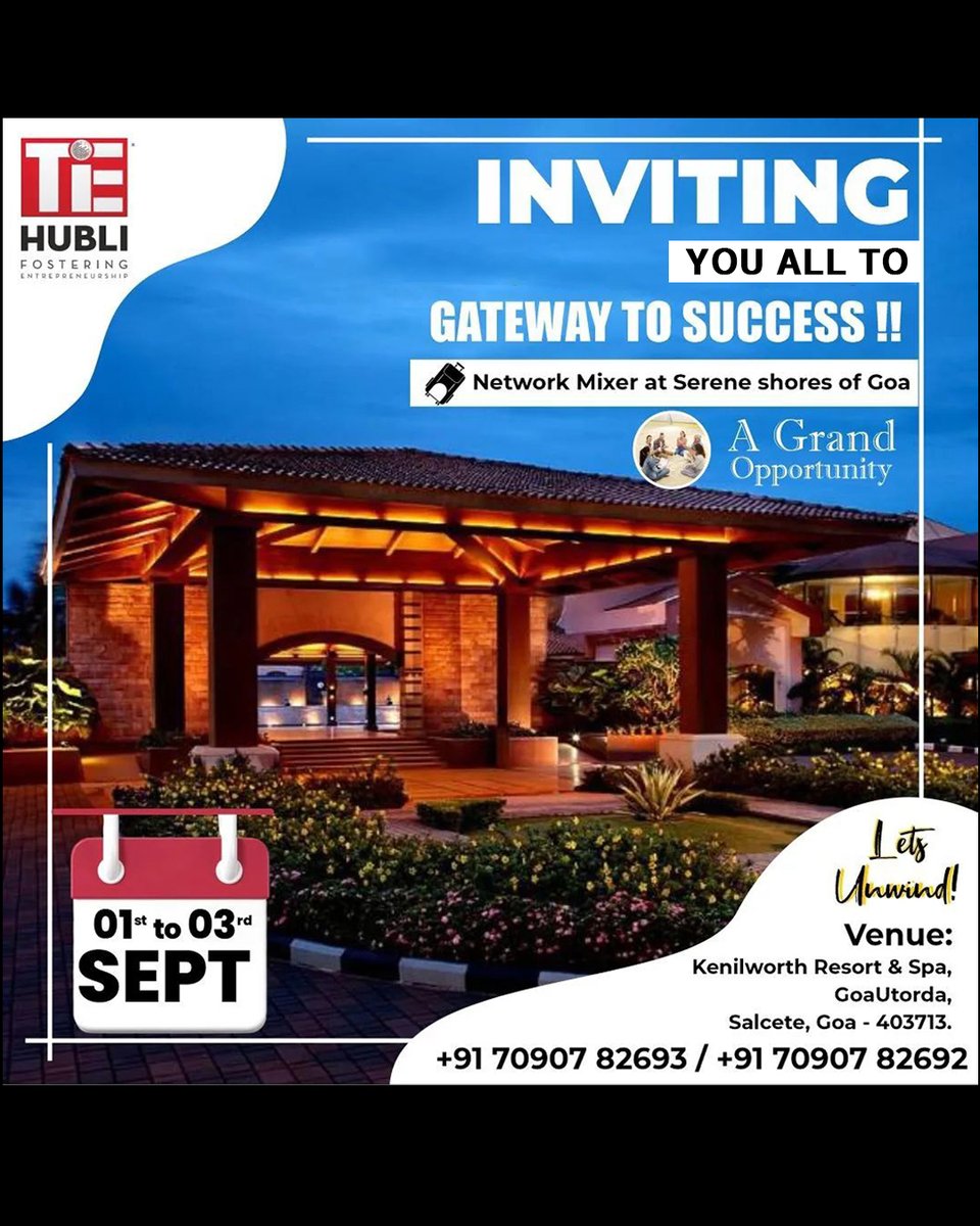 TiE_Surat's tweet photo. TiE HUBLI Presents National Level Associate Members Mix Event: Gateway to Success at Goa!

Register now:
https://t.co/IRmNE9coNI

#startup #business #surat #tiesurat #tie https://t.co/P2uey9zcEG