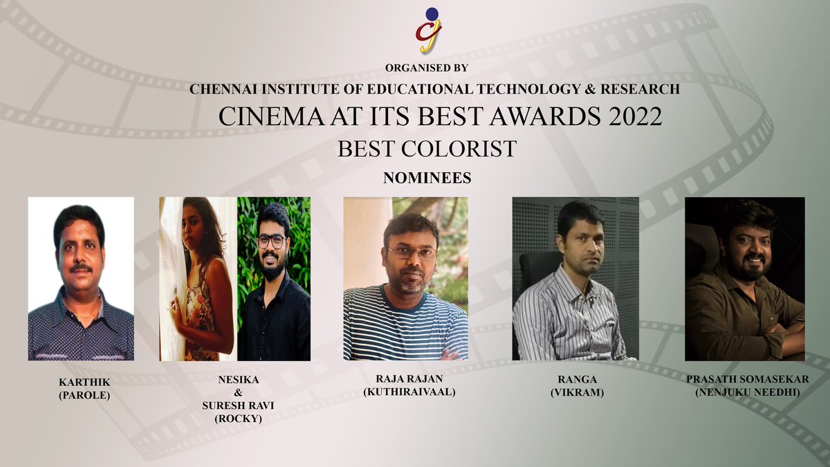 Cinema at its Best (@cinemaatitsbest) on Twitter photo #CAIBAWARDS 2022
#BESTCOLORIST
#KARTHIK #PAROLE <a href="/iamdwarakh/">Dwarakh Raja</a>
#NESIKA <a href="/sureshcolorist/">Suresh Ravi</a> #ROCKY <a href="/ArunMatheswaran/">Arun Matheswaran</a>
#RAJARAJAN #KUTHIRAIVAAL <a href="/Manojjahson/">Manoj Leonel Jahson</a> <a href="/Shyamoriginal/">Shyam Sunder</a>
#RANGA #VIKRAM <a href="/Dir_Lokesh/">Lokesh Kanagaraj</a>
<a href="/prasathcolors/">prasath</a> #NENJUKUNEEDHI <a href="/Arunrajakamaraj/">Arunraja Kamaraj</a> #CAIBAWARDS 2022
#BESTCOLORIST
#KARTHIK #PAROLE <a href="/iamdwarakh/">Dwarakh Raja</a>
#NESIKA <a href="/sureshcolorist/">Suresh Ravi</a> #ROCKY <a href="/ArunMatheswaran/">Arun Matheswaran</a>
#RAJARAJAN #KUTHIRAIVAAL <a href="/Manojjahson/">Manoj Leonel Jahson</a> <a href="/Shyamoriginal/">Shyam Sunder</a>
#RANGA #VIKRAM <a href="/Dir_Lokesh/">Lokesh Kanagaraj</a>
<a href="/prasathcolors/">prasath</a> #NENJUKUNEEDHI <a href="/Arunrajakamaraj/">Arunraja Kamaraj</a>