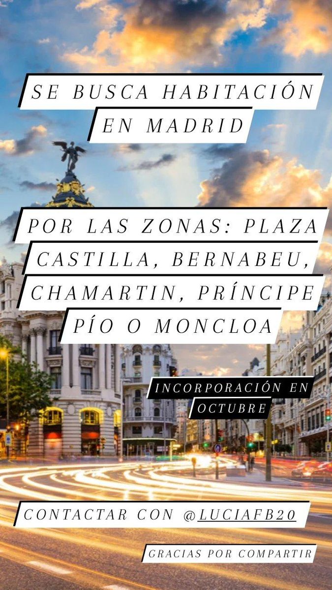 BeniteLucia's tweet photo. Necesito ayuda para encontrar piso en Madrid, esto es una odisea y toda ayuda es buena. 
Si conocéis a alguien que busque compi o que esté buscando piso os lo agradecería. https://t.co/hqeqdrR9v6