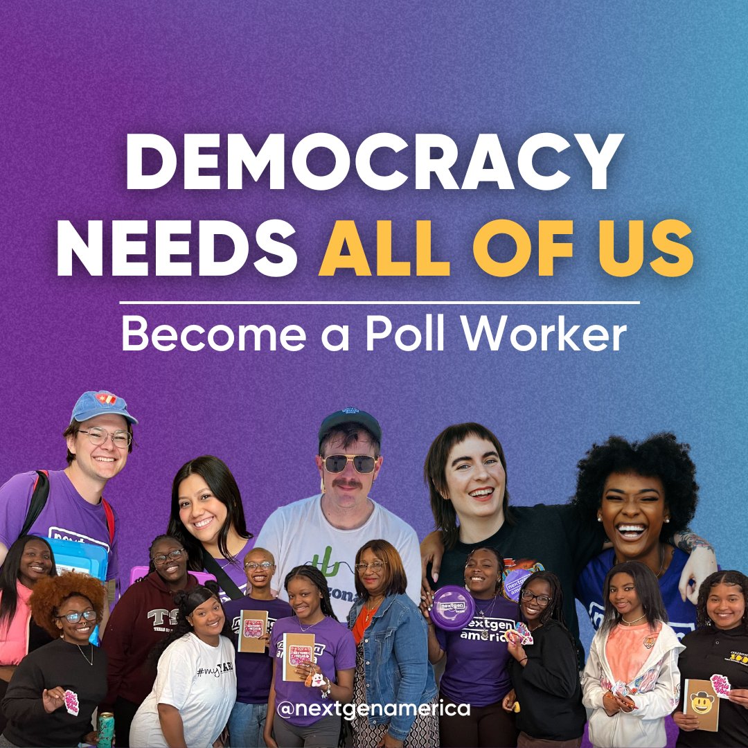 There are no off years for democracy — and signing up to be a poll worker is one way to ensure our democracy stays strong.

Help make sure elections run smoothly and polling places stay open by signing up to be a poll worker @powerthepolls today: powerthepolls.org/NextGenAmerica