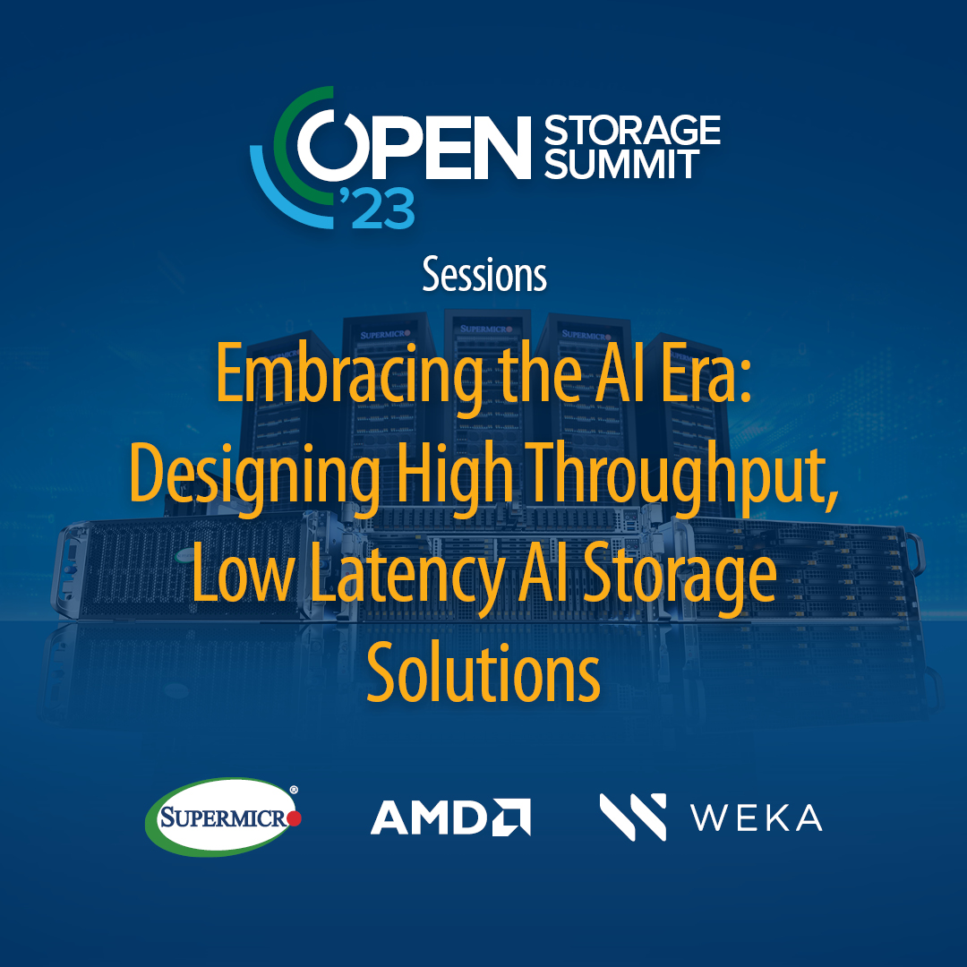 WekaIO's tweet image. The countdown is on! 

We&apos;re thrilled to be teaming w/ @Supermicro &amp;amp; @AMD for a special session at #OpenStorageSummit23 tomorrow!

Tune in to learn about the latest #AI #ML #HPC #storage trends 📈 from top minds in the industry. 👀

Join us! hubs.la/Q01_WYld0