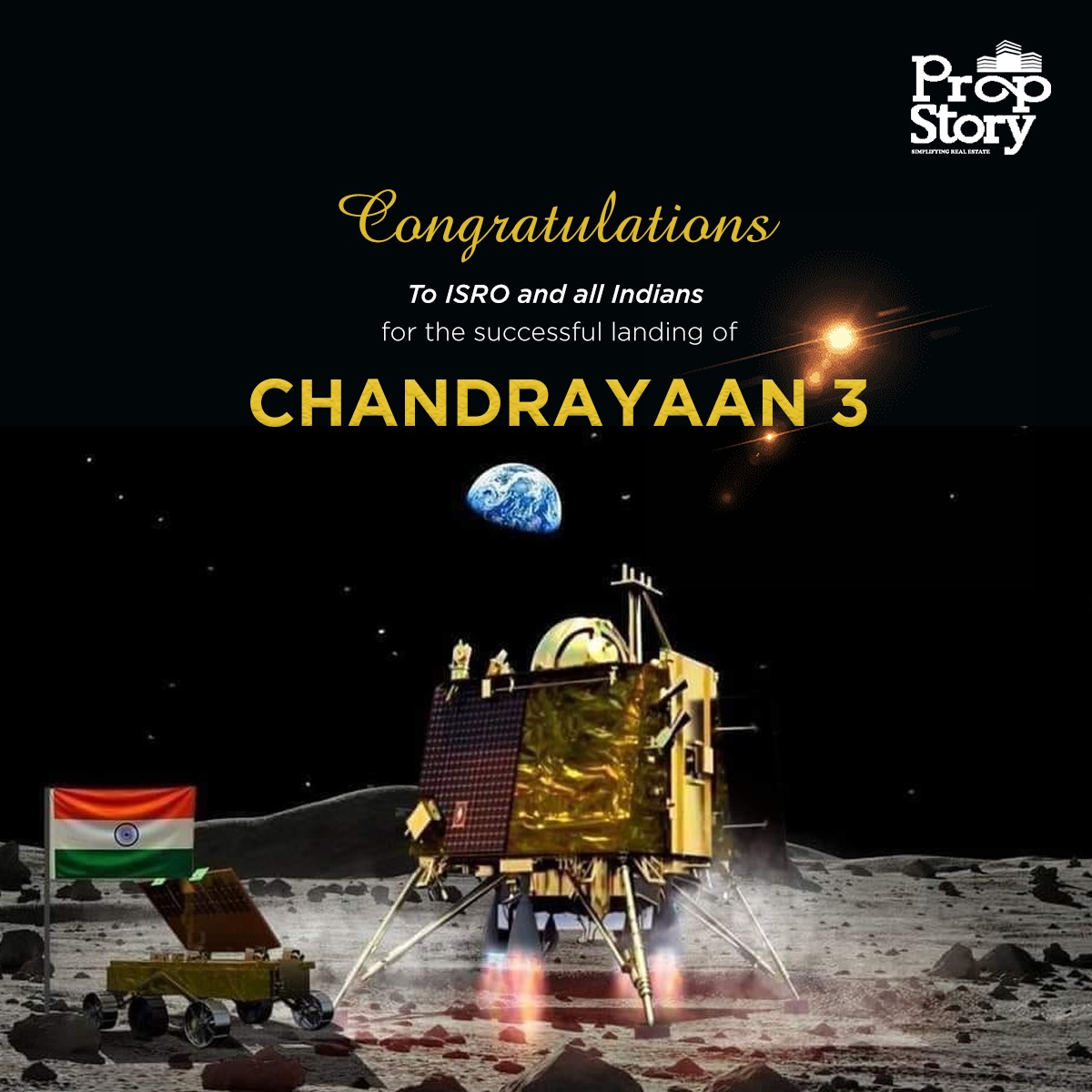 propstory's tweet photo. Vikram has Landed! A proud moment for all #Indians
#chandrayaan3 #chandrayaan3landing
#moonlanding #isroindia https://t.co/WwhQQZPr2i