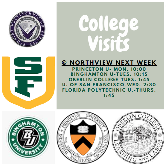 NHSCounsDept's tweet photo. Don't miss an opportunity to meet with an admissions specialist at your dream school! Register to attend college visits next week in the counseling career center through Naviance. https://t.co/OfbZh1XhC4