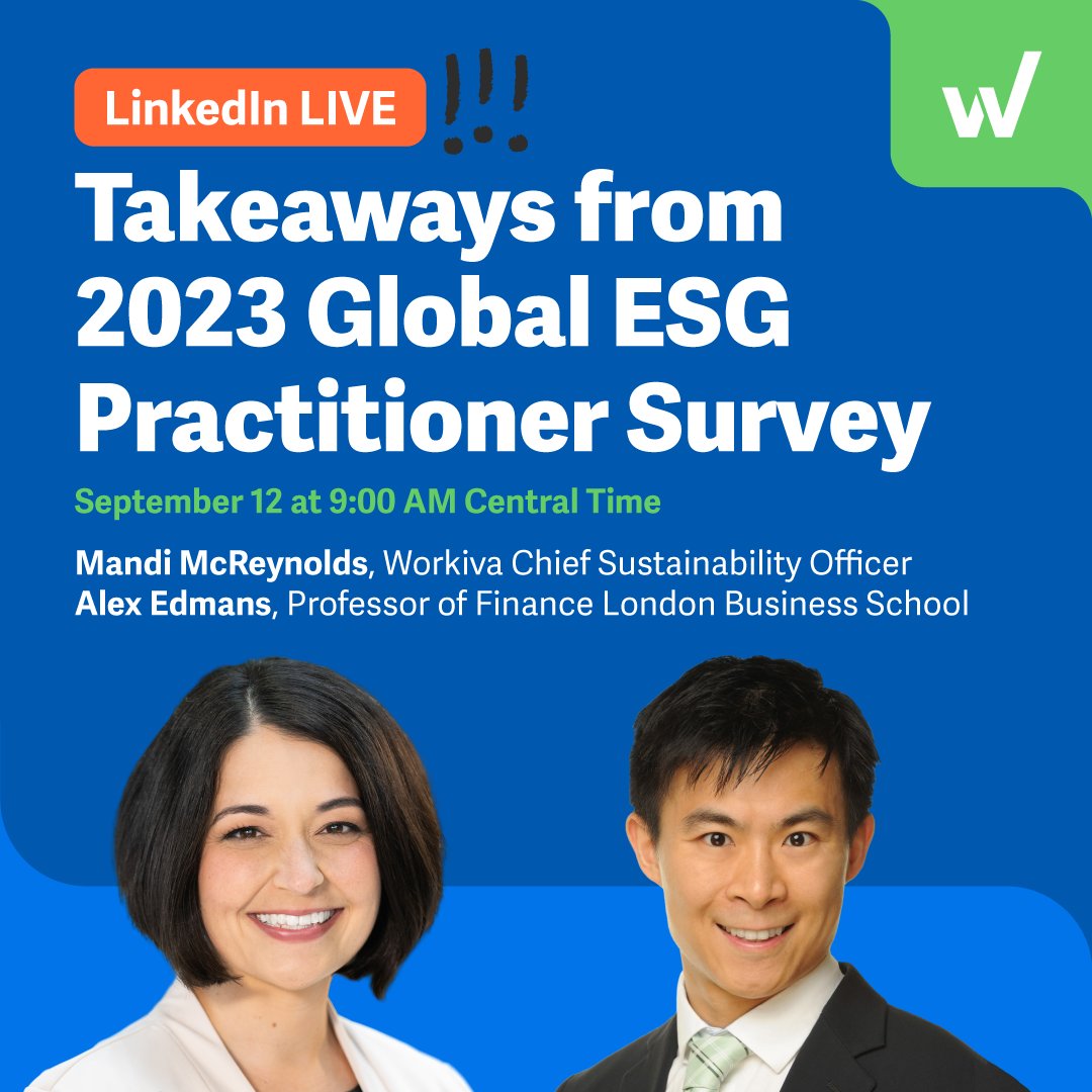 #ESG encompasses business risk and opportunity, but what are global organizations up against when it comes to #ESGreporting? Join Alex Edmans & Mandi McReynolds for a LinkedIn Live as they discuss recent findings from Workiva’s 2023 Global ESG Practitioner Survey. Register