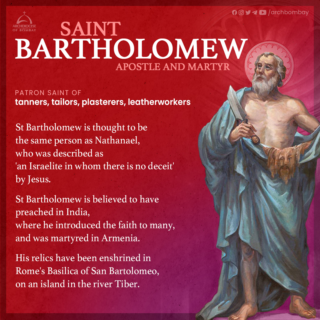 archbombay's tweet photo. St. Bartholomew's genuine heart and unwavering faith inspire us to approach God with our questions and concerns, trusting in His guidance. His example reminds us that true faith blossoms when we open ourselves to the quiet whispers of the Divine.

#StBartholomew #Catholic https://t.co/ywA1mjRsRM