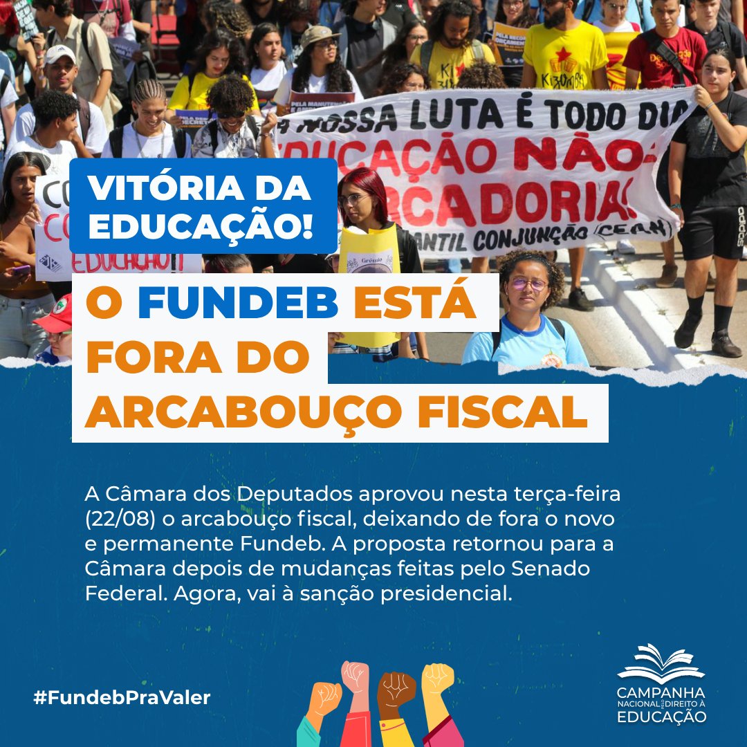 camp_educacao's tweet photo. 📢👊🏽 VÍTÓRIA DA EDUCAÇÃO: O FUNDEB ESTÁ FORA DO ARCABOUÇO FISCAL! #FundebPraValer https://t.co/a2GpcrQBuJ