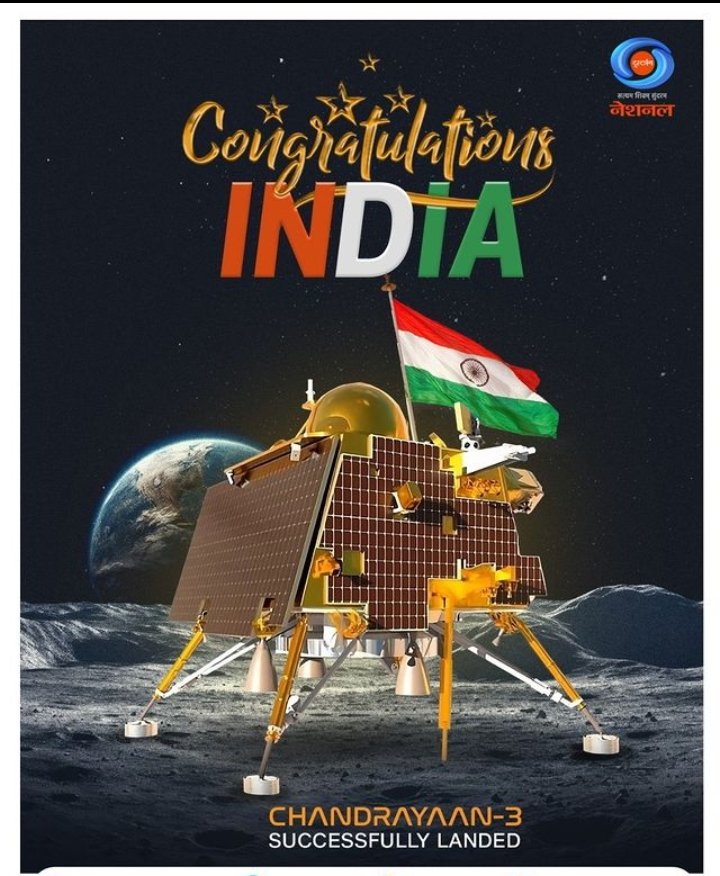 amritrex's tweet photo. We're over the moon!
India creates history! INDIA becomes the first country  to make a Soft-landing on the South pole of the moon.
सलाम #India, सलाम #ISRO ✌️✊🏼
.
.
#Chandrayaan3 #Chandrayaan3Landing #MissonMoon https://t.co/pfnpzw1fMQ