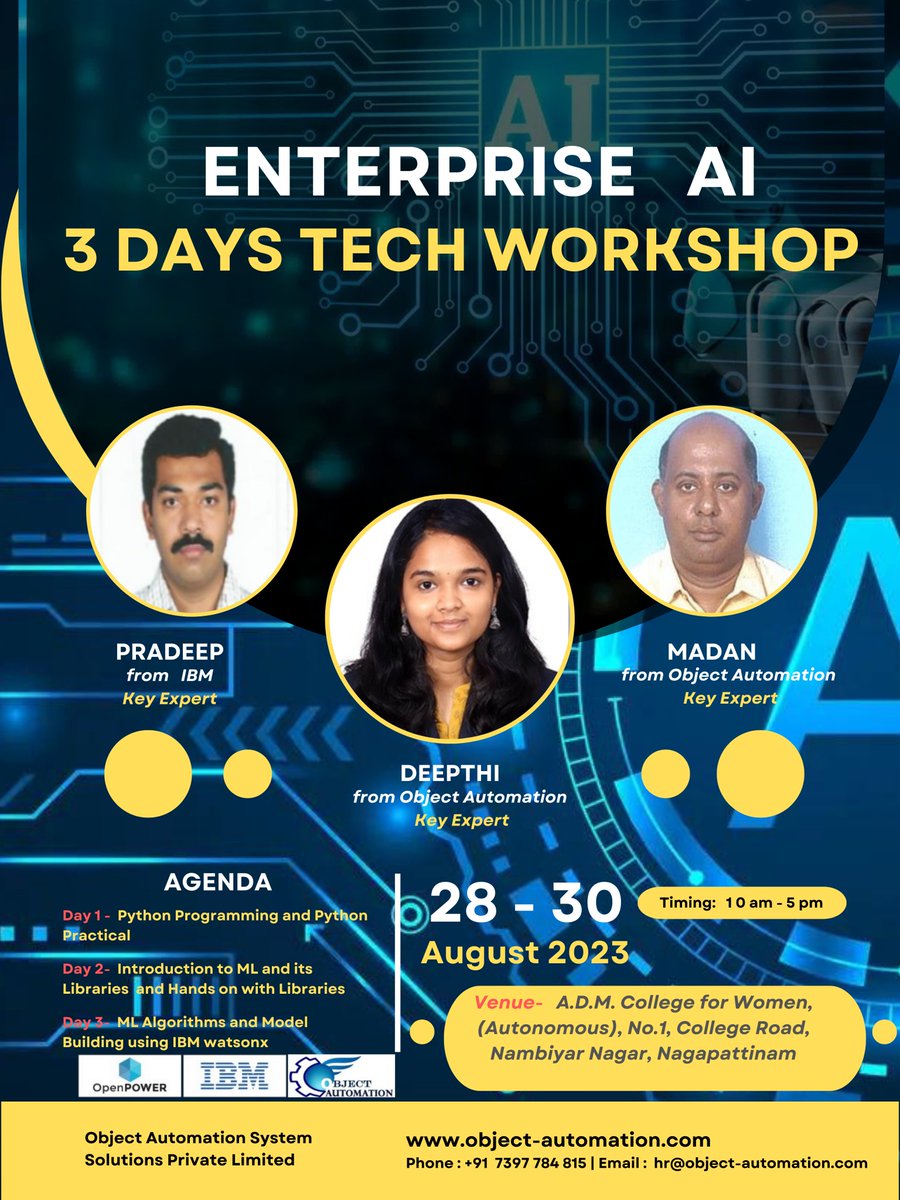 obj_auto's tweet photo. 4 days to start
#ObjectAutomation #ADMCollegeTech #EnterpriseAIWorkshop #TechTrainingEvent #AIForBusiness #3DaysOfAI #ADMCollege #AIWorkshop2023 #TechEmpowerment #EnterpriseAIInsights
https://t.co/1JfCaDEw1x https://t.co/nwIBgkhpwL
