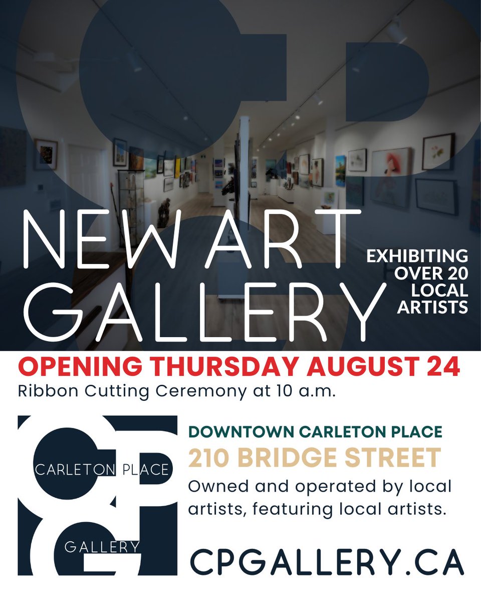 TOMORROW is the opening!

So thrilled to be opening this fine art gallery for the community!
Please RT to help us spread the news about this new local business in downtown beautiful Carleton Place!

Sign up for emails or get more info at cpgallery.ca
#ottnews #ottawa