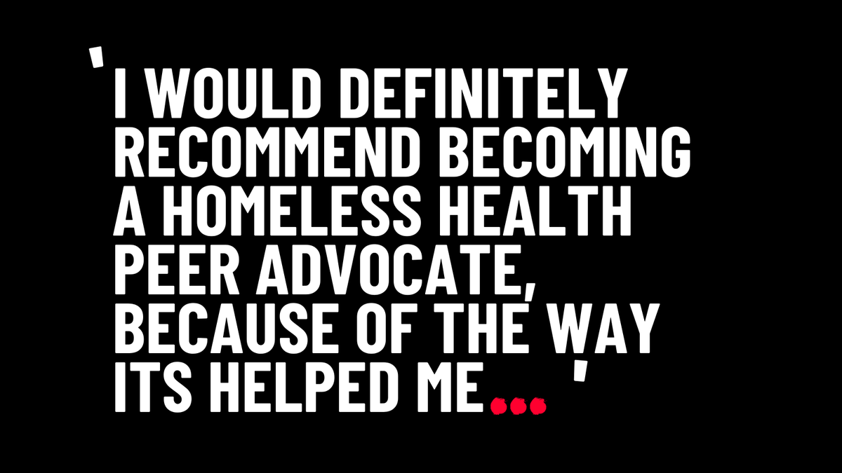 We offer a full range of support to our Homeless Health Peer Advocates. This includes personalised training and development plans and a funded volunteer bursary to support volunteers to achieve their personal and professional goals. #HealthNowGM