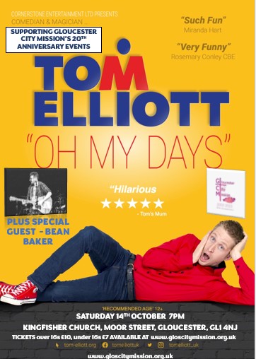 Tickets are now on sale for our fabulous Evening with Tom Elliott and Bean Baker. come and enjoy an evening of top comedy magic and live music.
Tickets on sale here - eventbrite.co.uk/e/comedy-magic…
£10 over 16s, £7 under 16s (+ admin fee)
Sat 14th Oct
Kingfisher Church
7pm