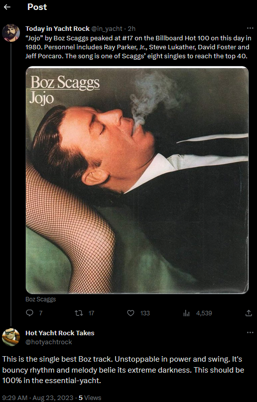 #hotyachtrocktakes <a href="/in_yacht/">Today in Yacht Rock</a> <a href="/bozscaggsmusic/">Boz Scaggs</a>