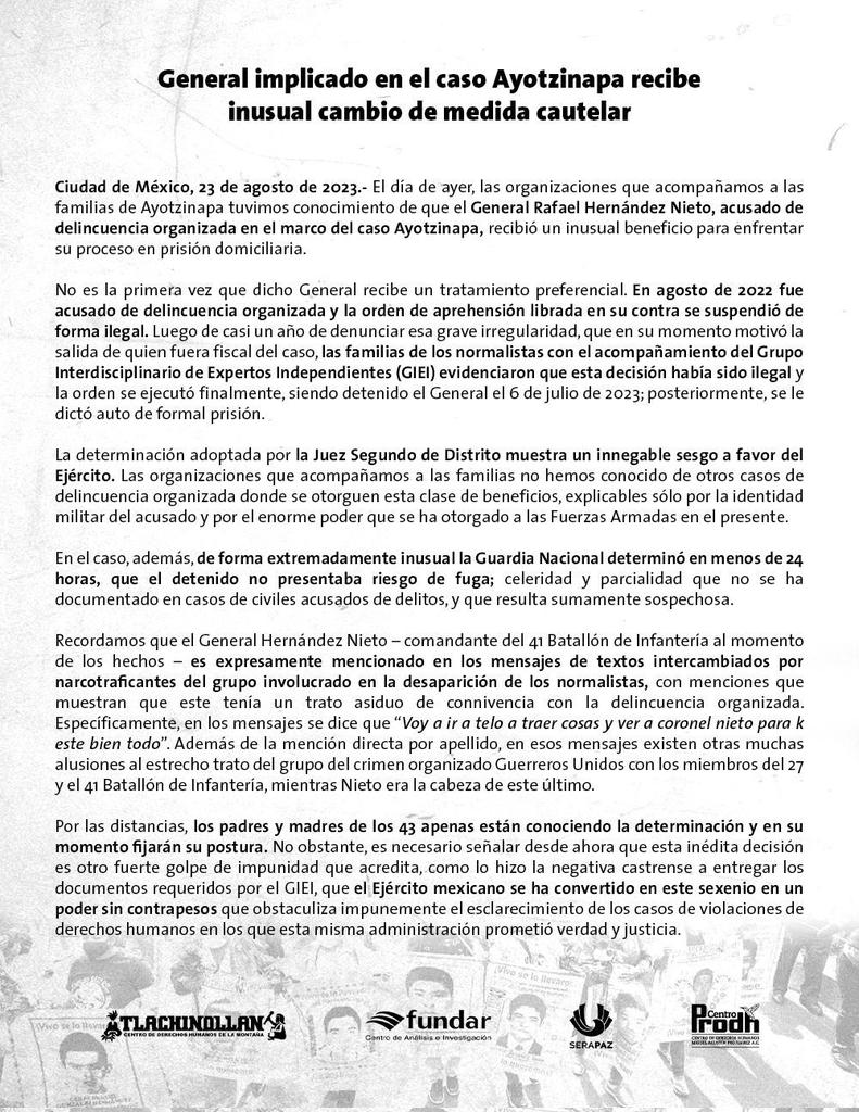 ⚠️ Sobre el inusual cambio de medida cautelar a General implicado en el caso #Ayotzinapa 👉ymlp.com/z9LhHF